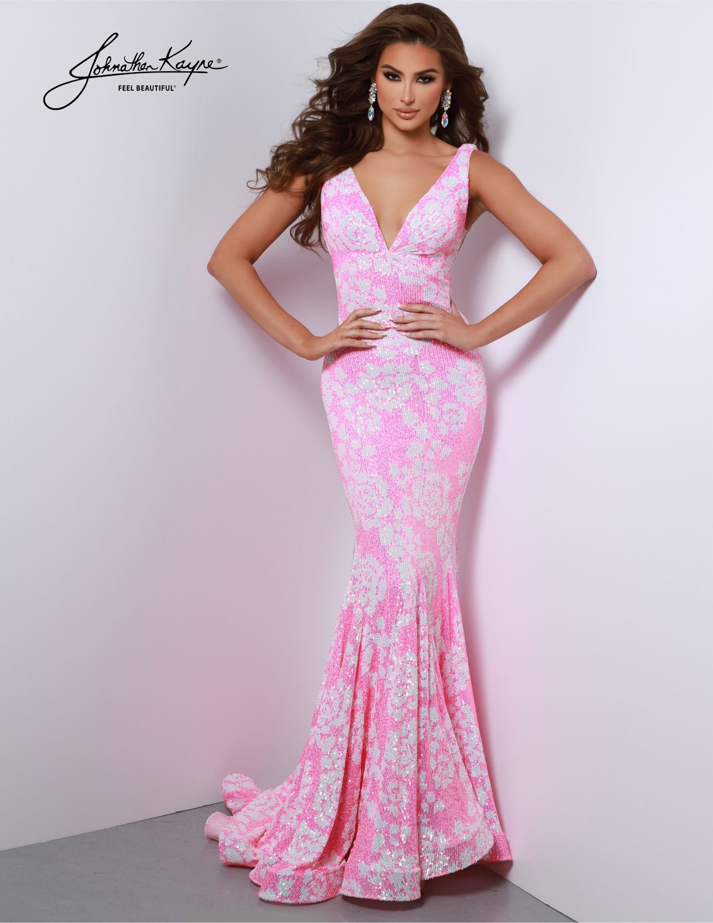 Johnathan Kayne 2827 Long Prom Dress Sequin V Neck Mermaid Mesh Tail Formal Pageant Gown