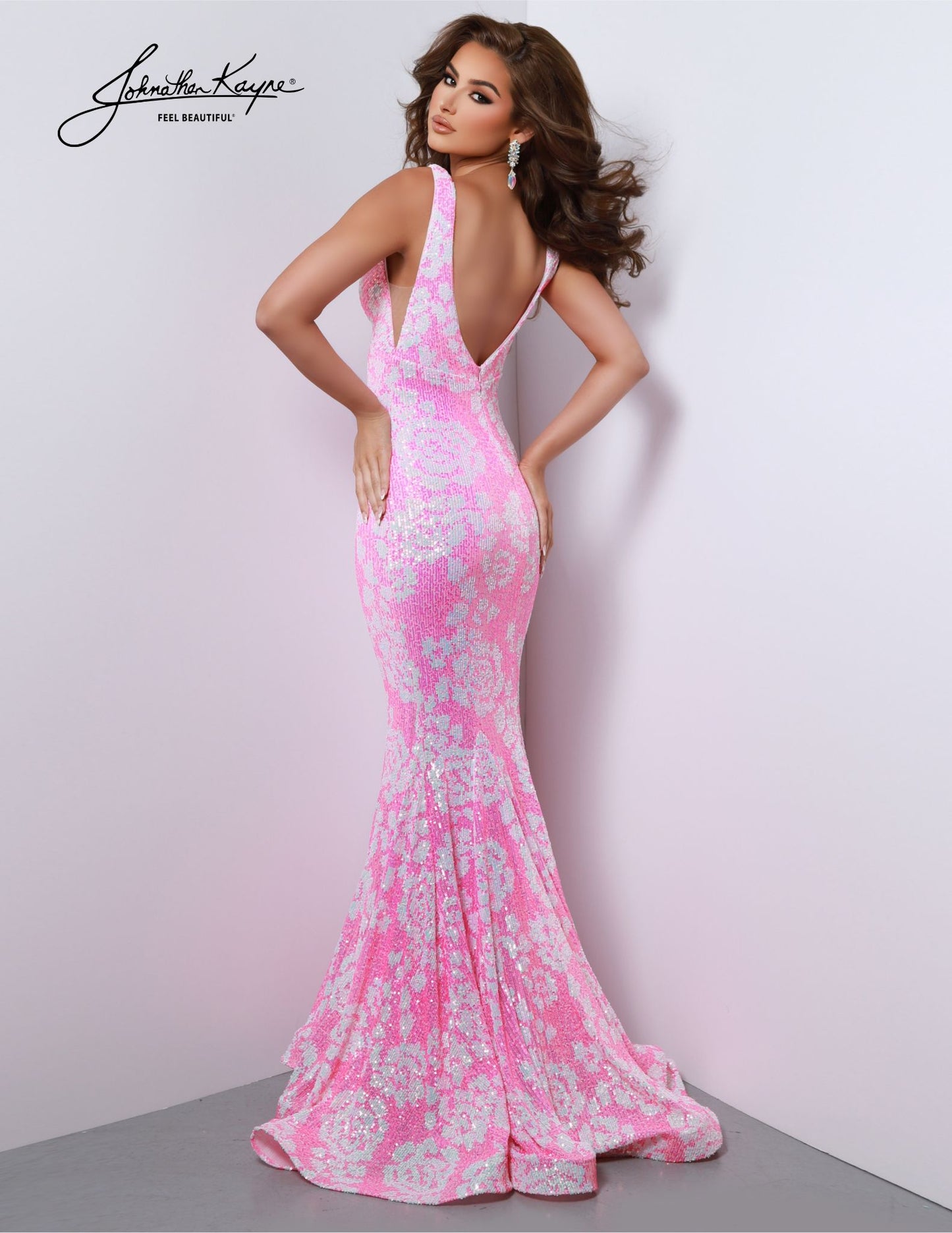 Johnathan Kayne 2827 Long Prom Dress Sequin V Neck Mermaid Mesh Tail Formal Pageant Gown