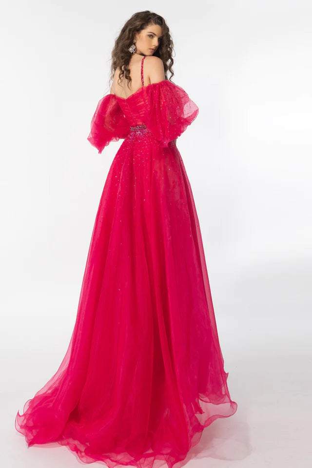 The Ava Presley 28556 Long Prom Dress is the perfect combination of elegance and comfort. Made with organza fabric and featuring puff sleeves, this dress will make you stand out at any formal occasion. The built-in velvet body suit ensures a perfect fit, while the formal pageant gown adds a touch of glamour. Elevate your style with this stunning dress.
