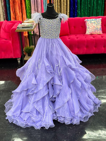 Ava Presley 28821 Size 8 Lavender Girls Pageant Dress Feather Ruffle Ballgown Crystal Bodice Gown Layer Ava Presley 28821 Size 8 Lavender Girls Pageant Dress Feather Ruffle Ballgown Crystal Bodice Gown Layer