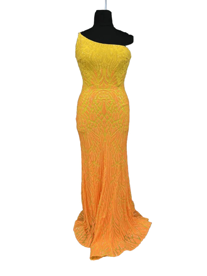 Jovani 06469 Size 4 Yellow Ombre Prom Dress Sequin One Shoulder Mermai – Glass Slipper Formals