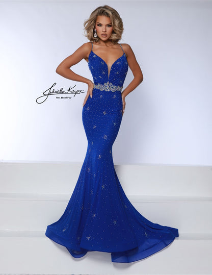 Johnathan Kayne 3008 Crystal Studded Prom Dress Mermaid V Neck Formal Backless Gown