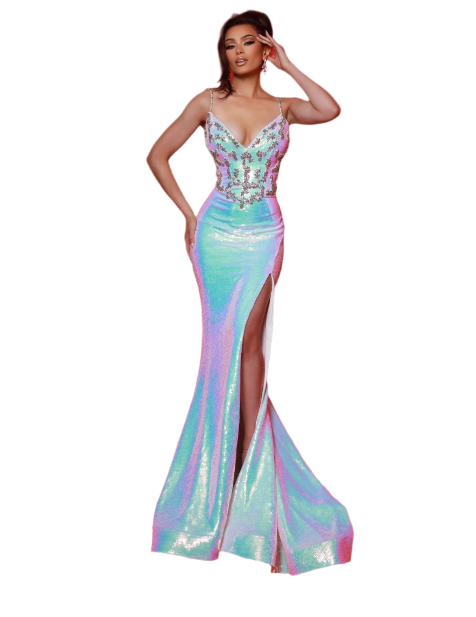 Johnathan Kayne 3082 Size 2 White Sequin Iridescent Prom Dress Backles – Glass Slipper Formals
