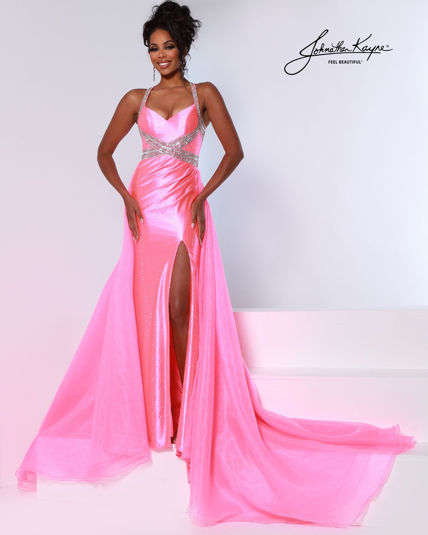 Johnathan Kayne 3206 Flowy Pageant Evening Dress Hot Coral / 8