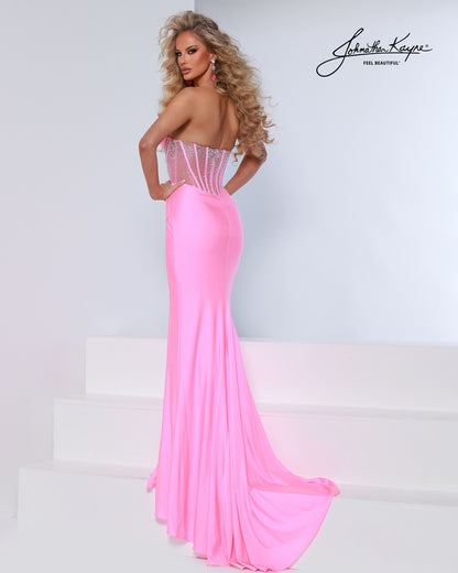 Johnathan Kayne 3214 Sheer Corset Prom Dress Slit Formal