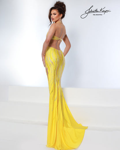 Designer: Johnathan Kayne — Style 3222
Designed in stretch knit fabrics, Johnathan Kayne style 3222 is a body-conscious long prom dress that offers both comfort and style. The stretchy construction allows the dress to move with you, making it a great option for pageant, prom, or any event where a fitted gown with flexibility is desired.

Sizes: 000, 00, 0, 2, 4, 6, 8, 10, 12, 14, 16
Colors: Black, Electric Blue, Yellow