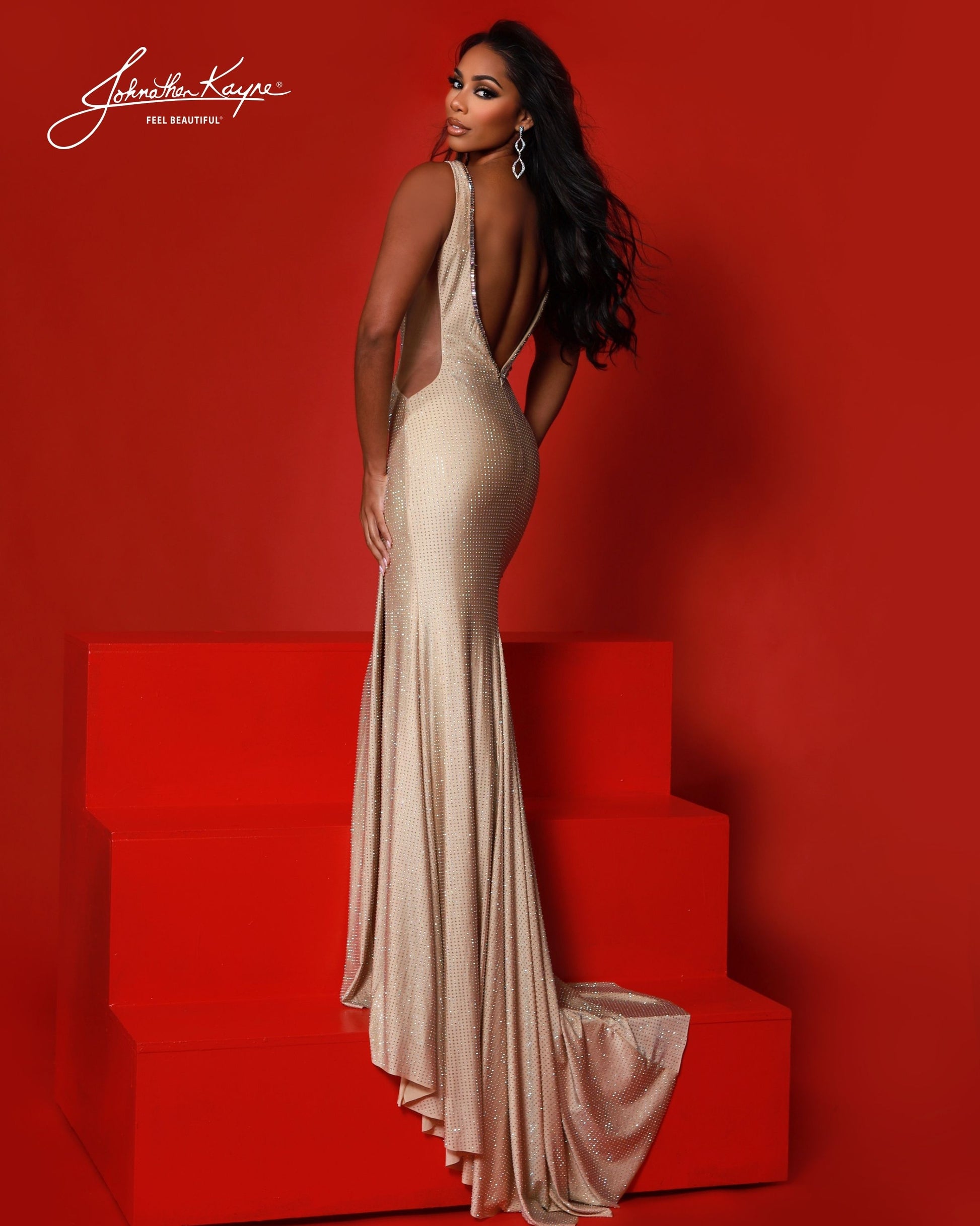 natural prom dresses Mermaid V Neck Beaded Satin Prom Dress, Champagne / 6
