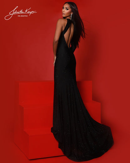 Designer: Johnathan Kayne — Style 3234
Designed in stretch knit fabrics, Johnathan Kayne style 3234 is a body-conscious long prom dress that offers both comfort and style. The stretchy construction allows the dress to move with you, making it a great option for pageant, prom, or any event where a fitted gown with flexibility is desired.

Sizes: 000, 00, 0, 2, 4, 6, 8, 10, 12, 14, 16
Colors: Aqua, Black