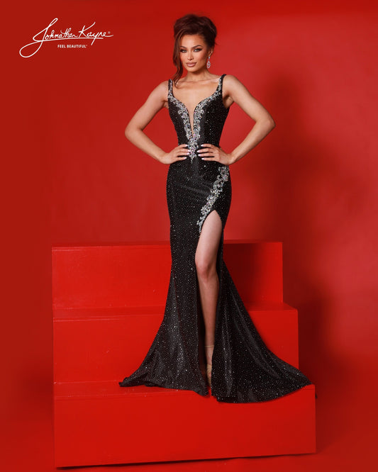 Designer: Johnathan Kayne — Style 3237
Designed in stretch knit fabrics, Johnathan Kayne style 3237 is a body-conscious long prom dress that offers both comfort and style. The stretchy construction allows the dress to move with you, making it a great option for pageant, prom, or any event where a fitted gown with flexibility is desired.

Sizes: 000, 00, 0, 2, 4, 6, 8, 10, 12, 14, 16
Colors: Black, Hot Coral, Lilac