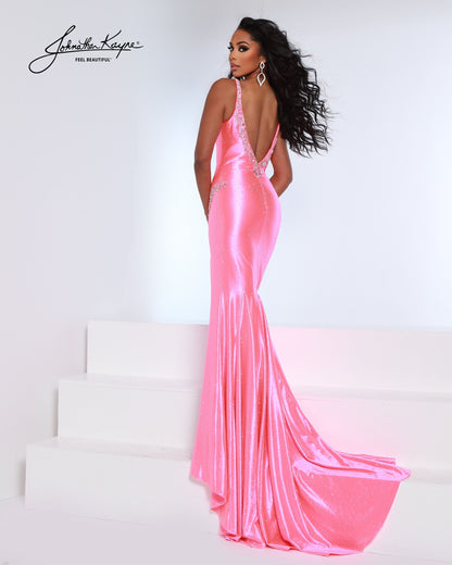 Designer: Johnathan Kayne — Style 3237
Designed in stretch knit fabrics, Johnathan Kayne style 3237 is a body-conscious long prom dress that offers both comfort and style. The stretchy construction allows the dress to move with you, making it a great option for pageant, prom, or any event where a fitted gown with flexibility is desired.

Sizes: 000, 00, 0, 2, 4, 6, 8, 10, 12, 14, 16
Colors: Black, Hot Coral, Lilac