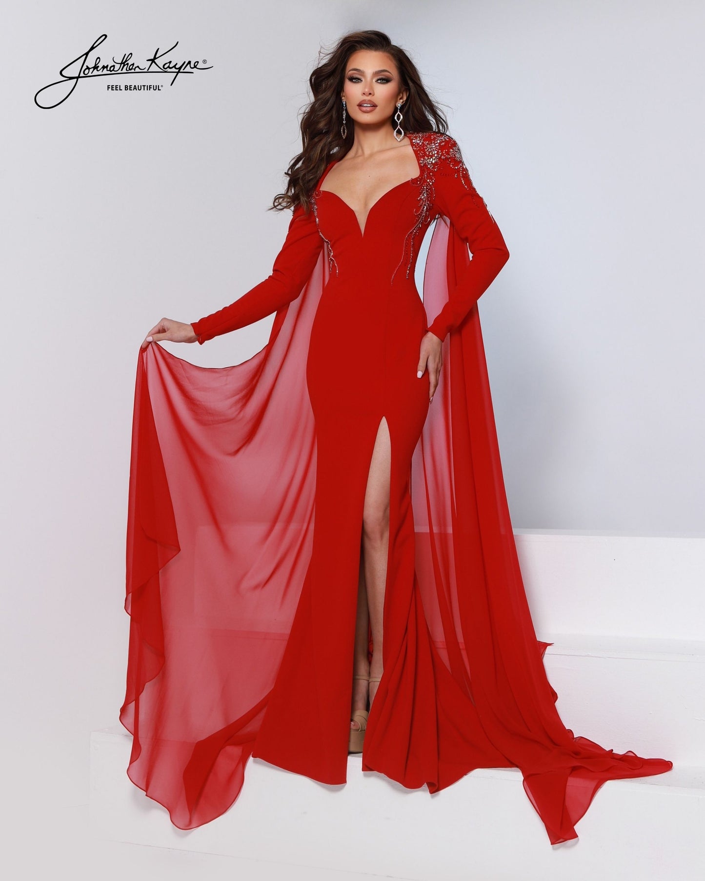 Designer: Johnathan Kayne — Style 3254
Style 3254 is a flowy Johnathan Kayne long prom dress crafted from lightweight special occasion fabrics for beautiful movement. The skirt glides effortlessly with every step, creating an elegant pageant dress silhouette that photographs beautifully and stands out on stage or on the dance floor.

Sizes: 000, 00, 0, 2, 4, 6, 8, 10, 12, 14, 16
Colors: Red, Royal, White