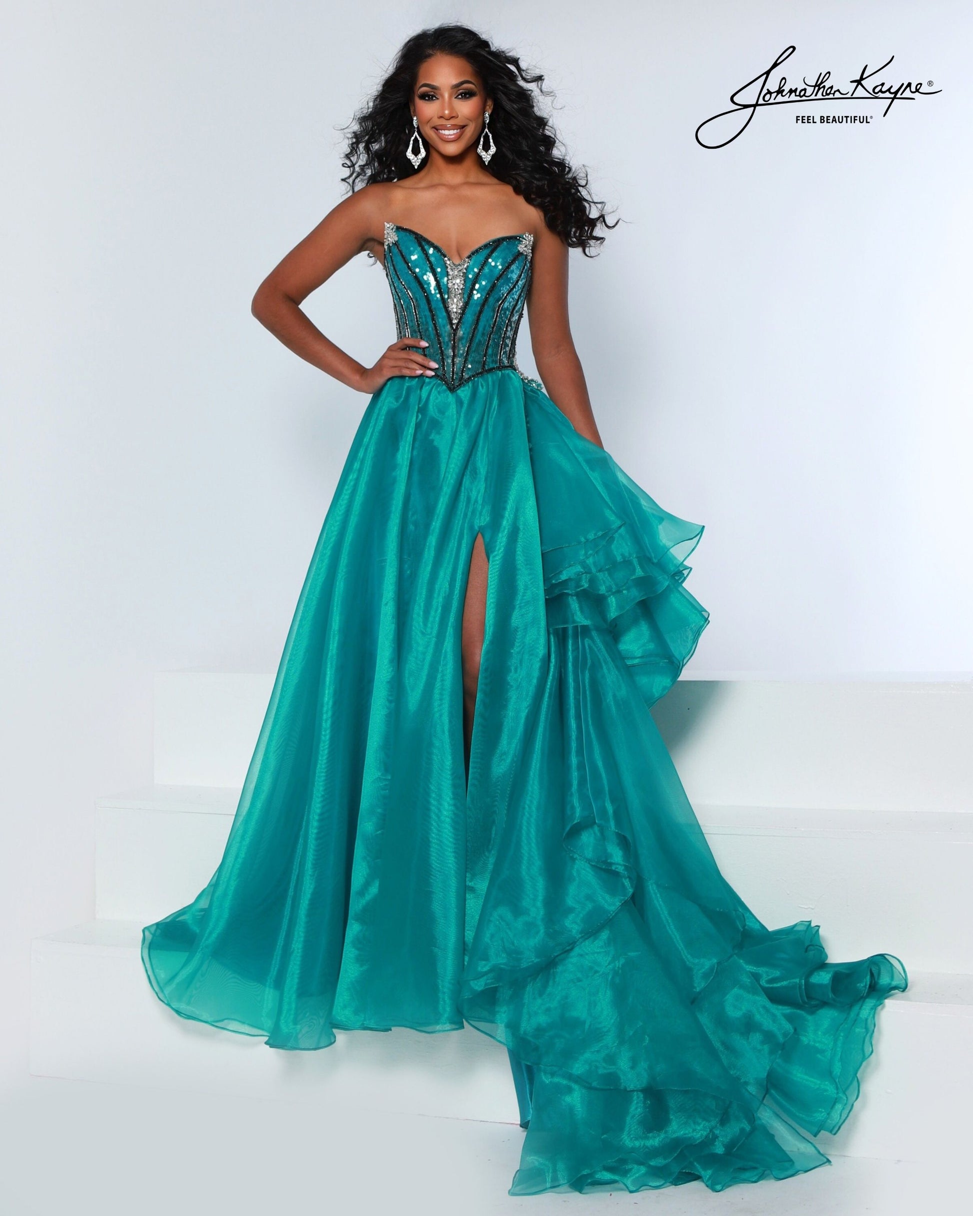 white christmas dresses Johnathan Kayne 3259 Flowy Pageant Evening Dress Jade / 6