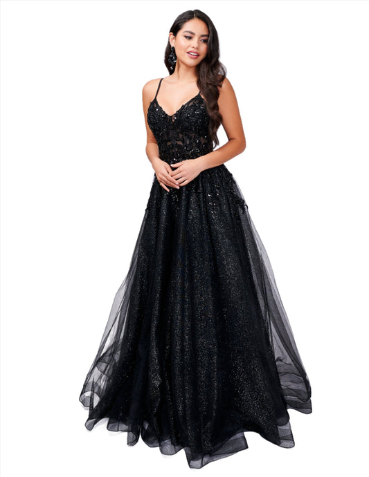<p data-mce-fragment="1">This stunning Nina Canacci 3262 dress features shimmering tulle, a backless design, and a lace corset with sequins. The A-line maxi silhouette is elevated with a high slit, creating a striking and elegant look. Perfect for prom or any special occasion, this dress is sure to make a statement.</p> <p data-mce-fragment="1">Sizes: 0-14</p> <p data-mce-fragment="1">Colors: Black, Emerald</p>