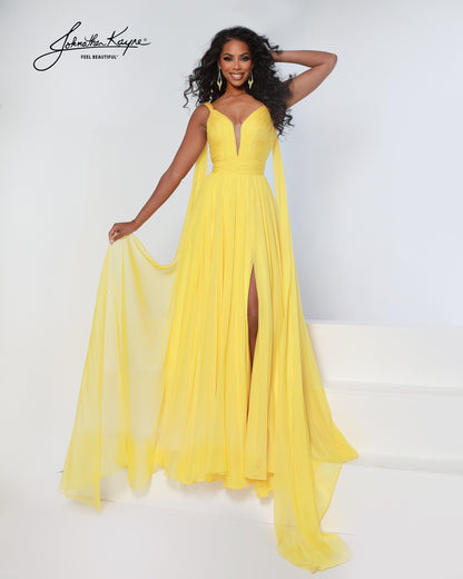 Designer: Johnathan Kayne — Style 3264
Style 3264 is a flowy Johnathan Kayne long prom dress crafted from lightweight special occasion fabrics for beautiful movement. The skirt glides effortlessly with every step, creating an elegant pageant dress silhouette that photographs beautifully and stands out on stage or on the dance floor.

Sizes: 000, 00, 0, 2, 4, 6, 8, 10, 12, 14, 16
Colors: Canary Yellow, Sky Blue, White