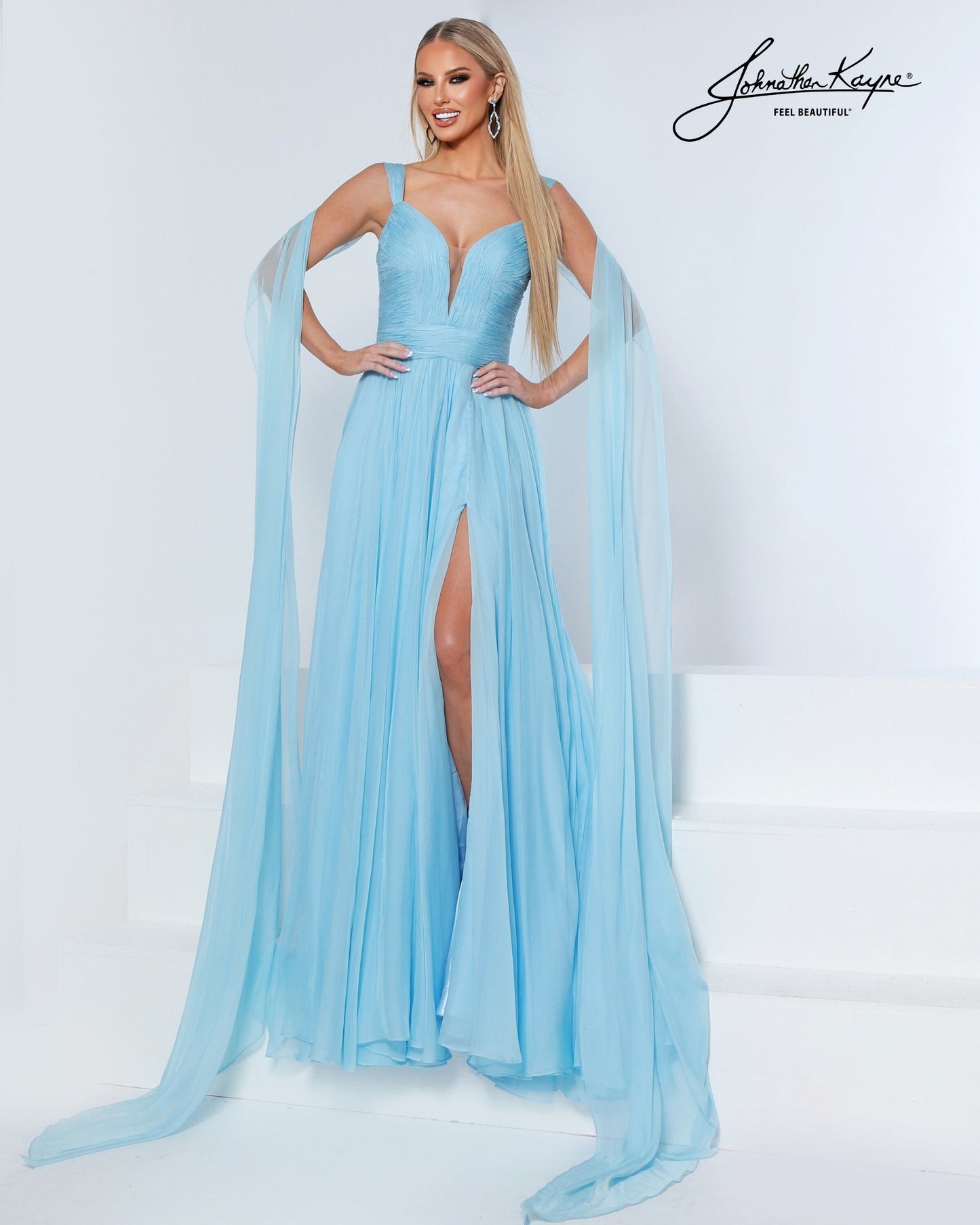 Designer: Johnathan Kayne — Style 3264
Style 3264 is a flowy Johnathan Kayne long prom dress crafted from lightweight special occasion fabrics for beautiful movement. The skirt glides effortlessly with every step, creating an elegant pageant dress silhouette that photographs beautifully and stands out on stage or on the dance floor.

Sizes: 000, 00, 0, 2, 4, 6, 8, 10, 12, 14, 16
Colors: Canary Yellow, Sky Blue, White