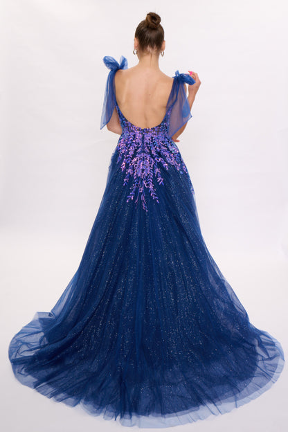 Nina Canacci 3269 Bow Prom Dress A line Maxi Slit Formal evening Gown Sweetheart Neckline