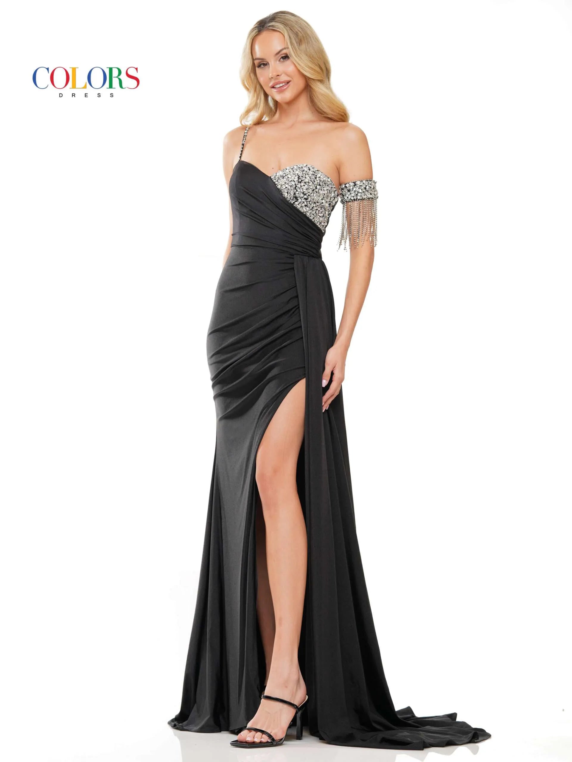 MQ 7879 - Off the Shoulder Glitter Print Fit & Flare Prom Gown – Diggz  Formals