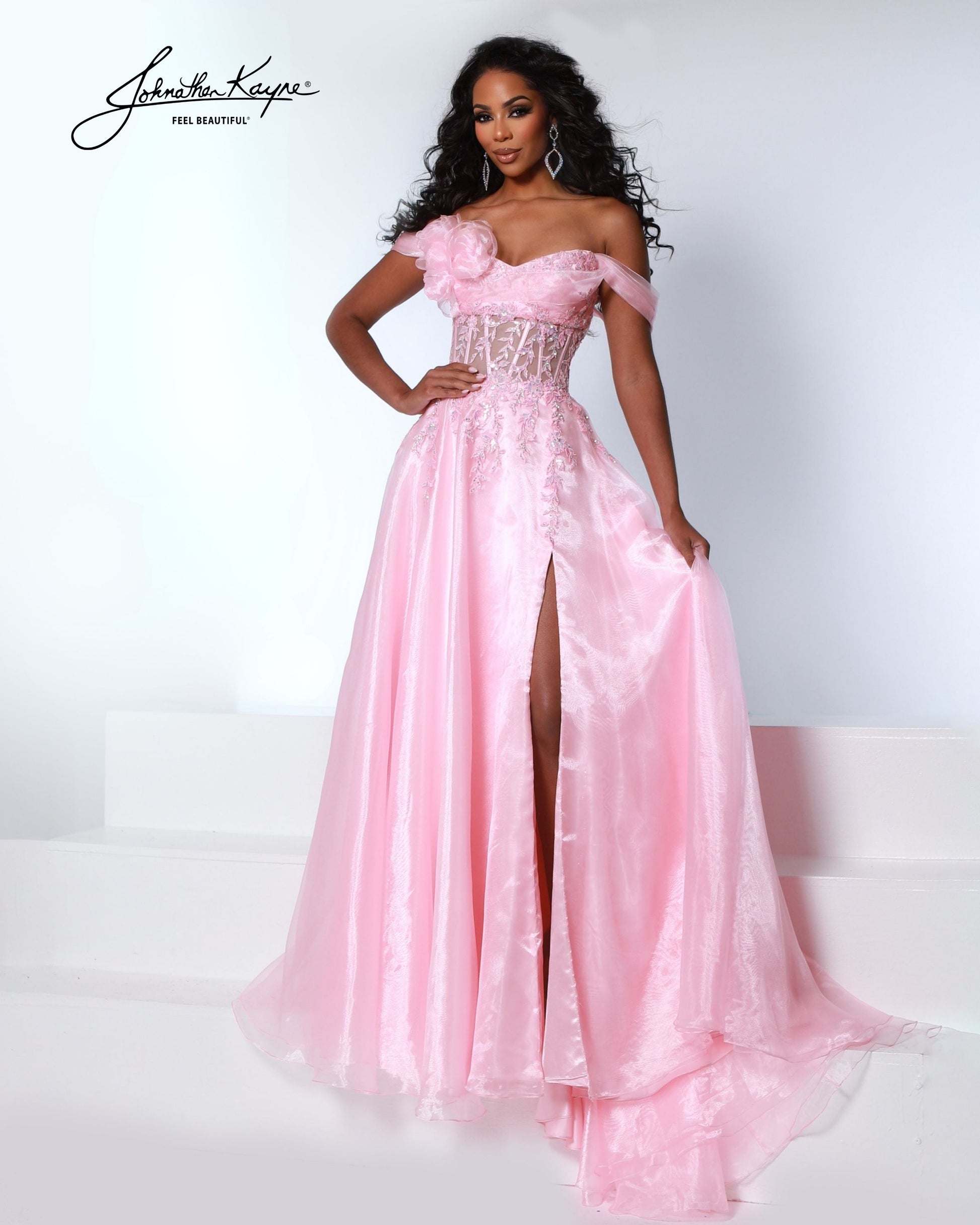 Johnathan Kayne 3279 Flowy Pageant Evening Dress Petal Pink / 00 Johnathan Kayne 3279 Flowy Pageant Evening Dress Petal Pink / 00
