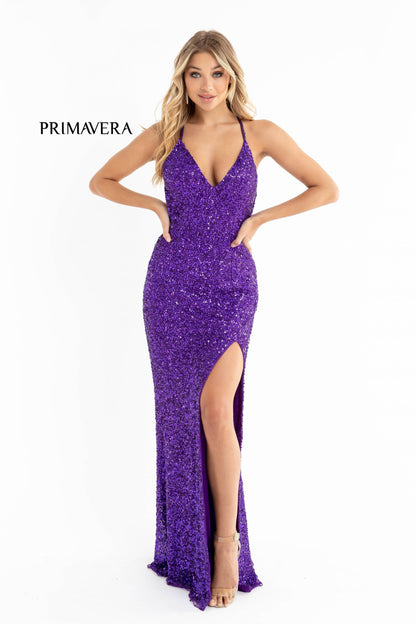 Primavera Couture 3291 Size 2 Purple Prom Dress Sequin Backless