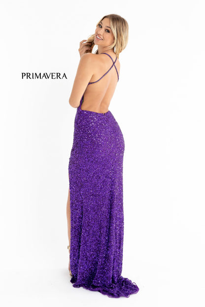 Primavera Couture 3291 Size 2 Purple Prom Dress Sequin Backless
