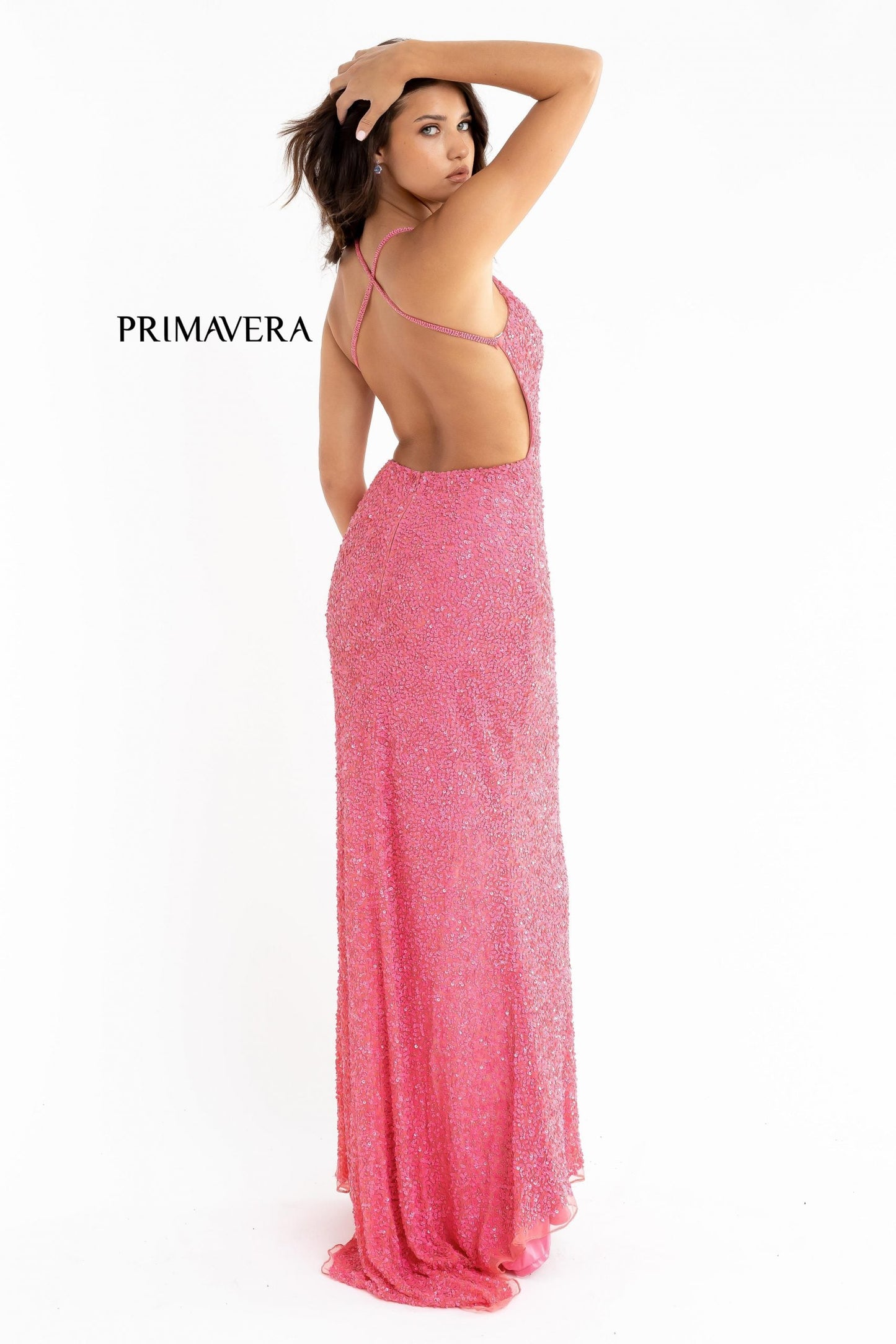 Primavera Couture 3291 Size 2 Purple Long Fitted Backless Sequin Prom Dress Formal Gown Slit