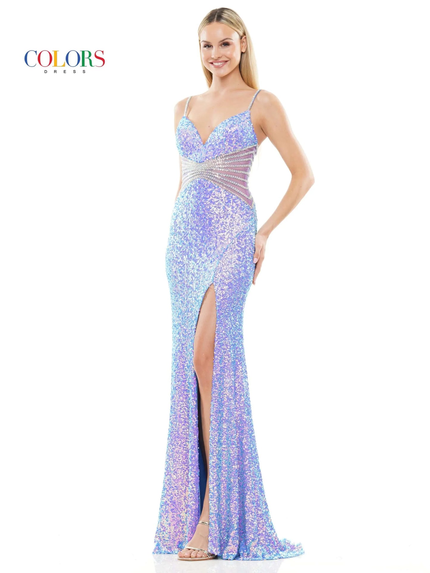 Colors Dress 3300 Long Sequin Sheer Cutout Crystal Lined Prom Dress Co ...