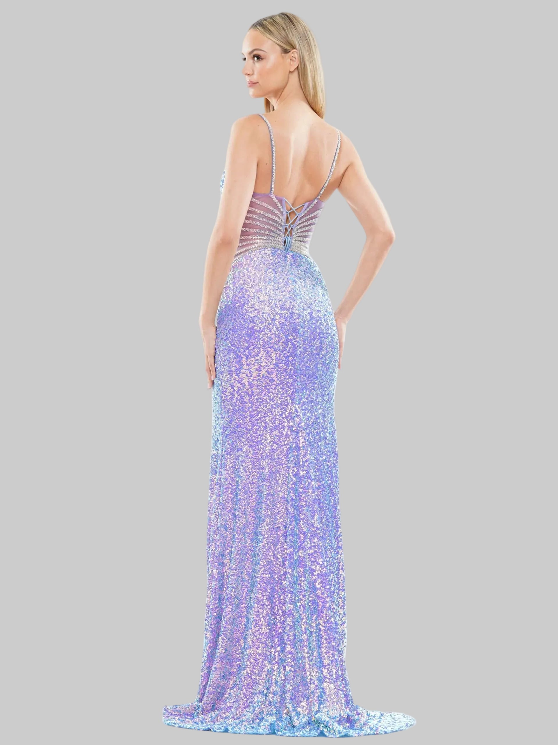 open lace back dress Lilac Sparkly Long Prom Dresses with Lace-up Back – DressesTailor main image 1