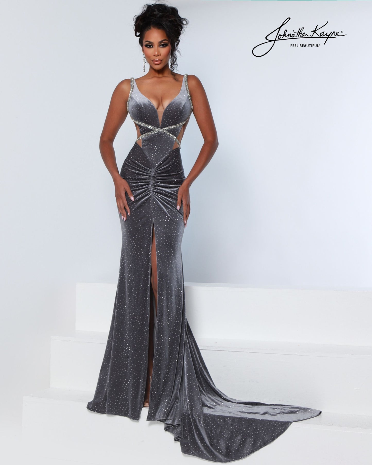 Johnathan Kayne 3311 Stretch Velvet Long Prom Dress