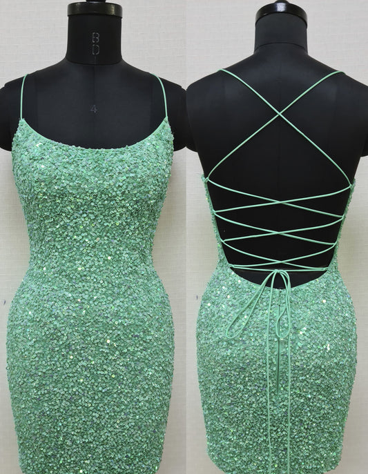Primavera Couture 3351 Size 2 Jade Cocktail Dress Short Fitted Sequin Backless Homecoming Dress