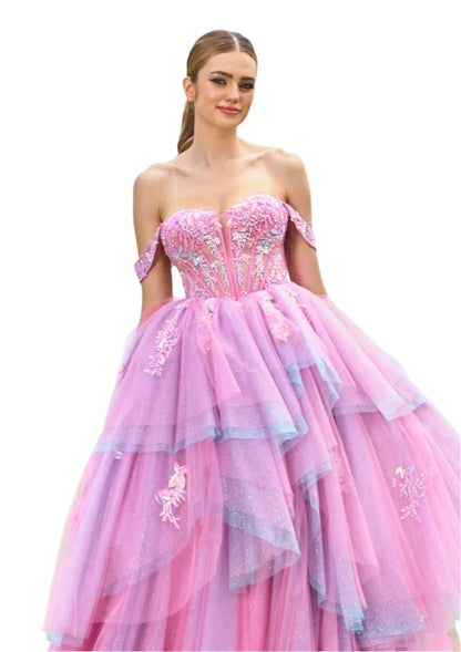 strapless open back dress Bright Color Long Sequin Prom Dress 3290B main image 0