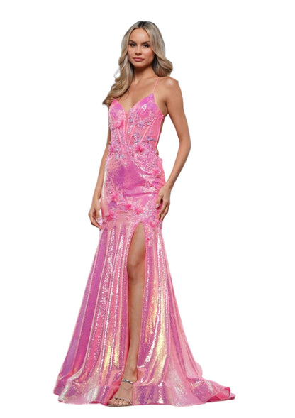 mermaid slit dress Colors Dress 3540 Sheer Sequin Mermaid Corset Prom Dress Slit Pageant Gown Backless 16 / Hot Pink