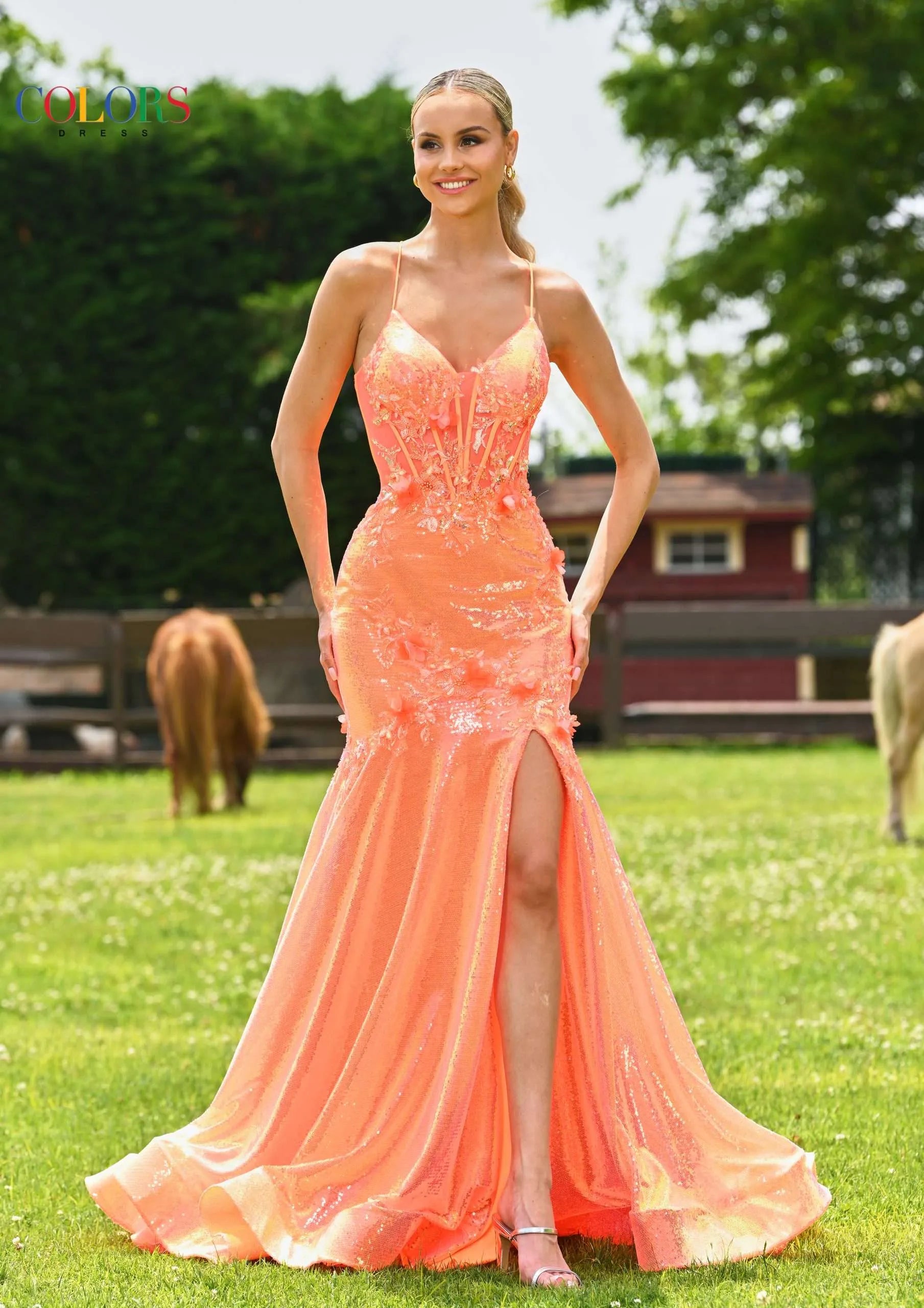 Colors Dress 3540 Size 12 Hot Pink Sequin Mermaid Corset Prom Dress Slit Pageant Gown Backless Colors Dress 3540 Size 12 Hot Pink Sequin Mermaid Corset Prom Dress Slit Pageant Gown Backless