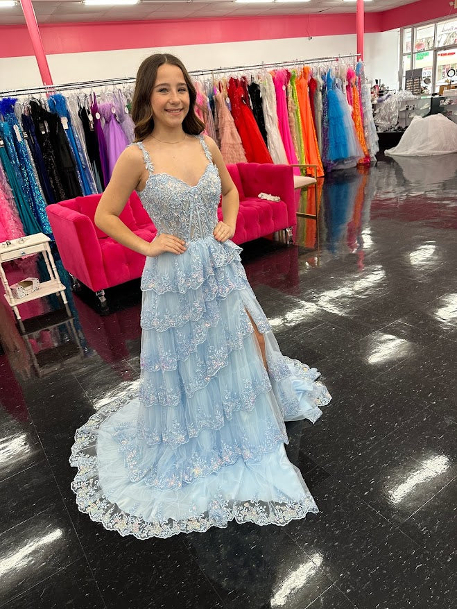 jovani blue floral dress Off Shoulder Floral Mermaid Gown 49635