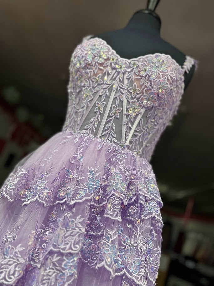 UZN Floral Print Tiered Prom Dress 2025 - Strapless Corset Gown With Slit