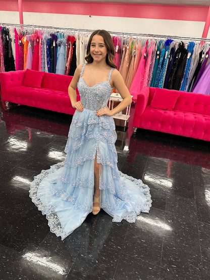 jovani blue prom dress Jovani 08139 Light Blue High Slit Backless Dress