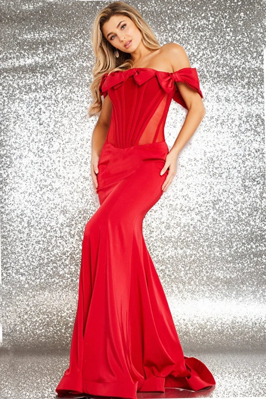 The Jovani 37225 formal gown is a statement of elegance and sophistication, designed to make you stand out at any formal occasion. This fitted gown is crafted from stretch satin material, offering a sleek and flattering silhouette. A standout feature of this gown is the gracefully designed train, which adds a touch of grandeur and drama to your look, perfect for formal events where you want to make a lasting impression.
