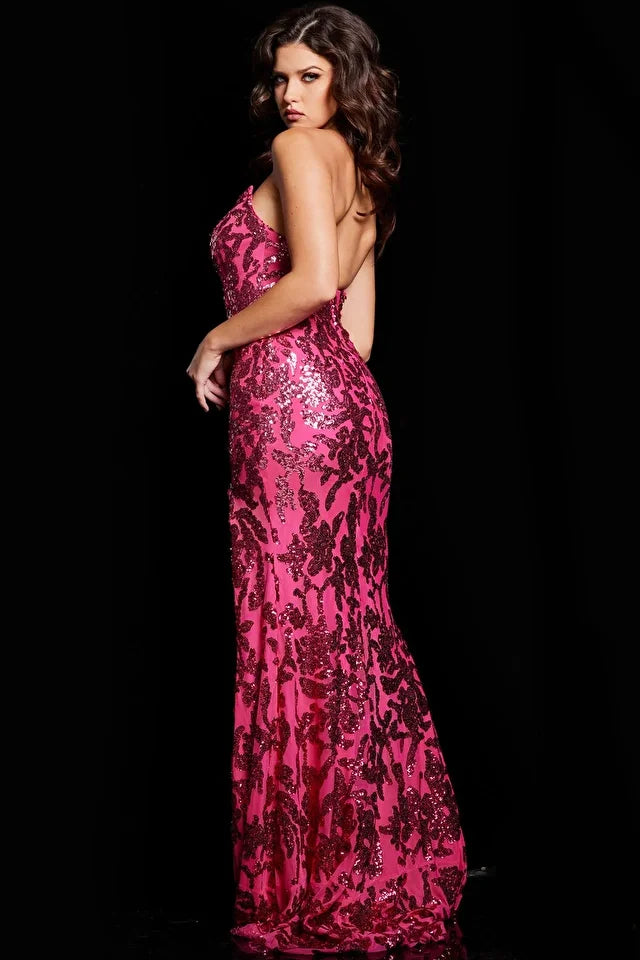 The Jovani 37271 is a stunning formal gown, ideal for black-tie events, that embodies elegance and sophistication. It is expertly crafted from stretch mesh, a flexible and form-fitting fabric that allows for both comfort and the accentuation of the body's natural curves. This fitted gown is embellished with sequins, creating a stunning and captivating look that exudes opulence and luxury, making it the perfect choice for special occasions.