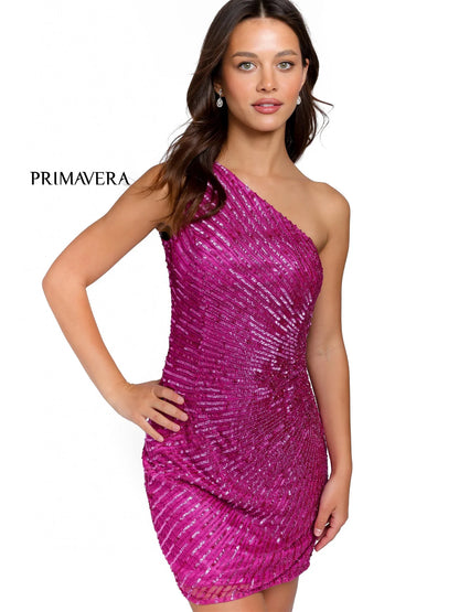 Primavera Couture 3830 Short 2023 Homecoming Dress Fitted Sequin Cocktail Dress  Available Colors- Fuchsia Midnight, Neon Coral, Red  Available Size-00-18