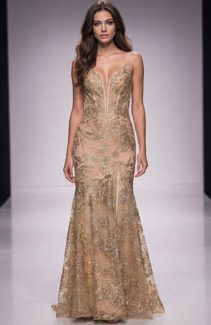 Jovani 38468 Long Prom Dress Lace Mermaid Evening Gown Sheer