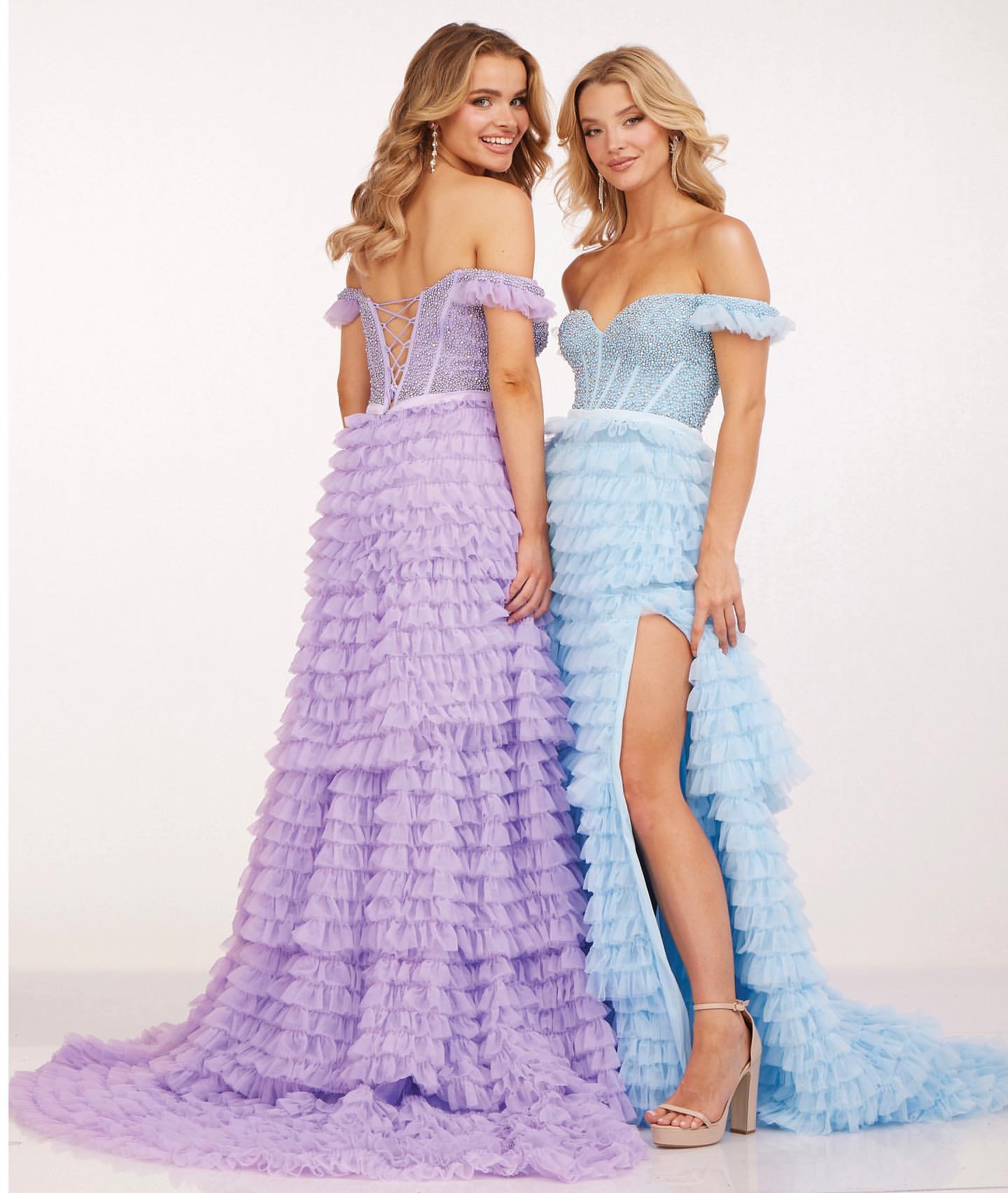 Cecilia Couture 2224 Size 4 Powder Blue Ruffle A Line Maxi Slit off th Glass Slipper Formals Cecilia Couture 2224 Size 4 Powder Blue Ruffle A Line Maxi Slit off th Glass Slipper Formals