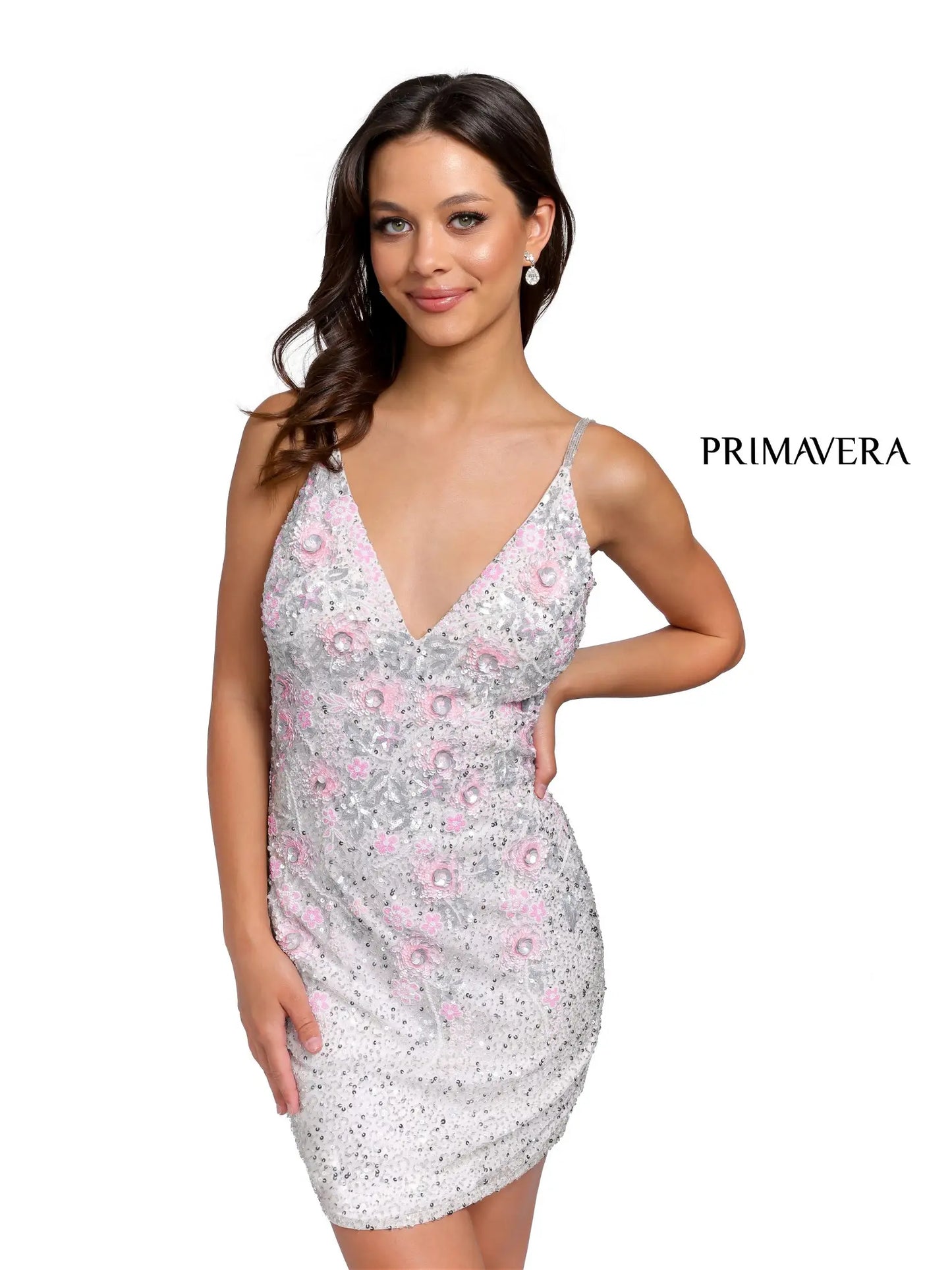 Primavera Couture 3862 Short 2022 Homecoming dress Fitted sequin beaded short cocktail dress.  Ivory Multi size 6  Available Color-  Ivory Multi