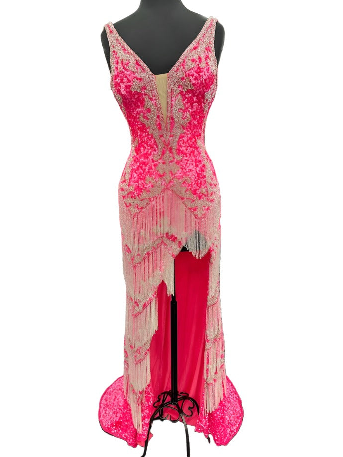 Jovani 38847 Size 10 Hot Pink Sequin Beaded Fringe Prom Dress Pageant Jovani 38847 Size 10 Hot Pink Sequin Beaded Fringe Prom Dress Pageant