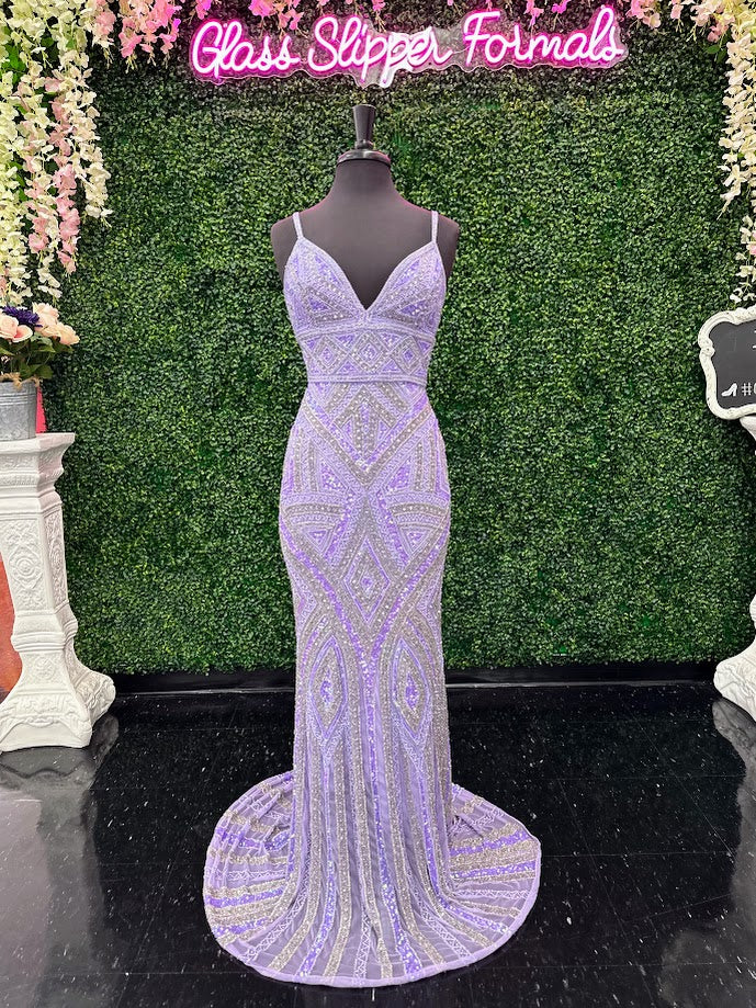 Jovani 38848 Size 4 Lilac Long Beaded Sequin Prom Dress Formal Corset Gown Pageant V Neck Tassel Jovani 38848 Size 4 Lilac Long Beaded Sequin Prom Dress Formal Corset Gown Pageant V Neck Tassel