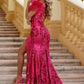 Ava Presley 38892 Long Fitted Sequin Lace Pageant Prom Dress. Off the Shoulder Feather Accented strap. This Prom Dress Features a Slit Skirt with a sweeping Train. Cutout Corset Style Back, Plunging V sweetheart neckline. This dress is perfect!  Sizes: 2, 10  Colors: Hot Pink