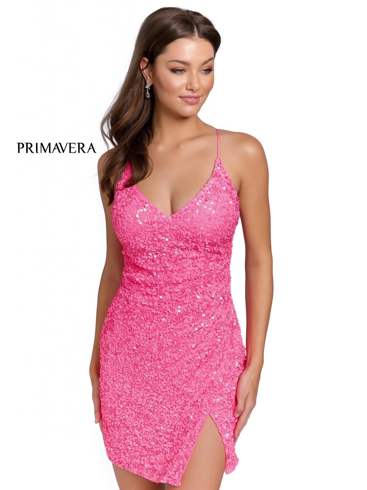 Primavera Couture 3891 Neon Pink Size 2 Sequin Corset Homecoming Dress