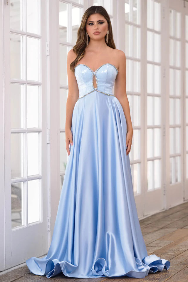 Ava Presley 39236 Long Prom Dress Sweetheart Neckline Beaded Detail Satin Formal Pageant  Gown
