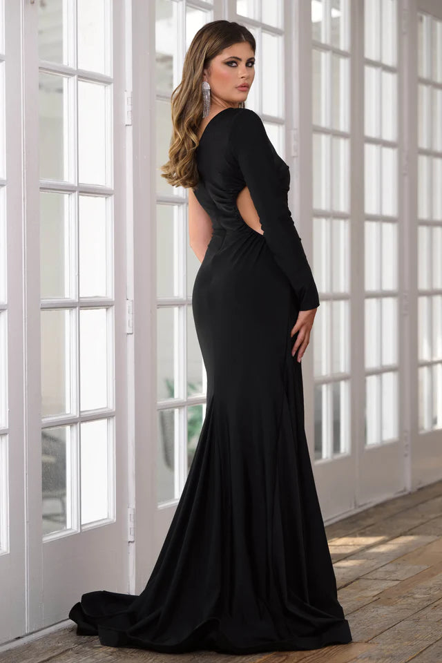 Elevate your formal look with the Ava Presley 39273 Long Jersey Fabric Gown. Designed with a one-sleeve cutout and side detailing, this dress exudes elegance and sophistication. Made with high-quality jersey fabric, it offers both comfort and style for any special occasion. Perfect for prom, pageants, and formal events.