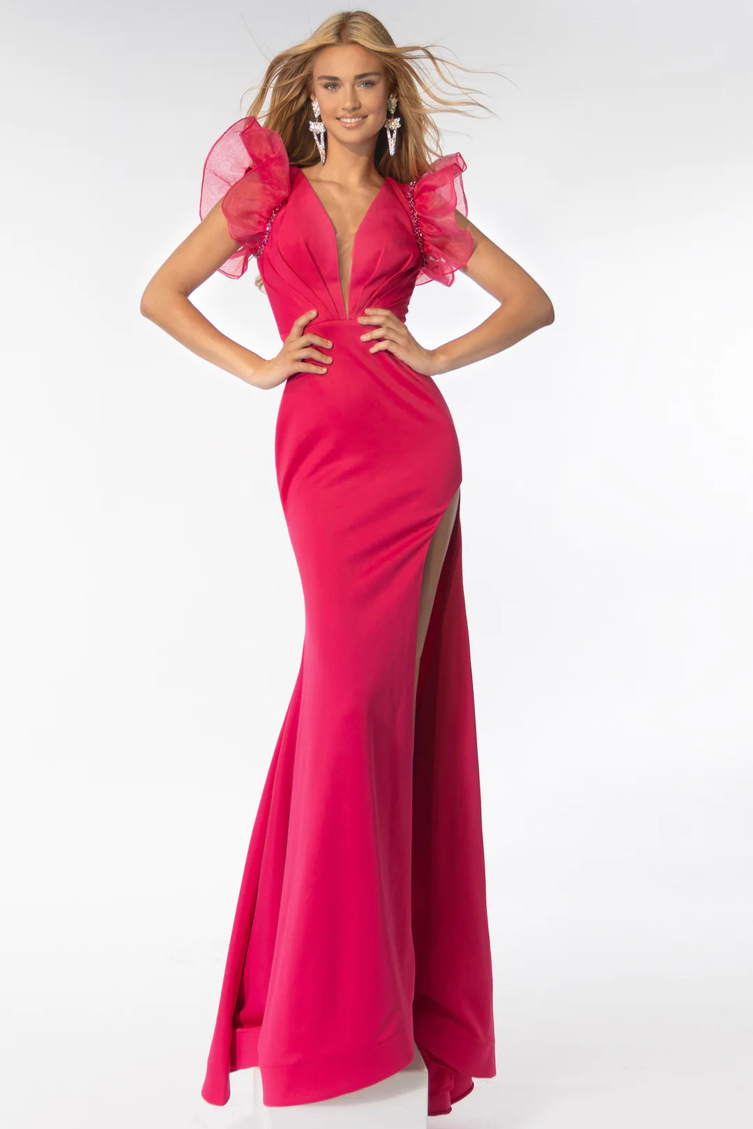 Expertly crafted for a flawless silhouette, the Ava Presley 39307 prom dress is a must-have for formal events. Crafted from thick jersey and organza, it boasts ruffle shoulder detailing that adds a touch of elegance. Make a statement with this pageant-worthy gown.