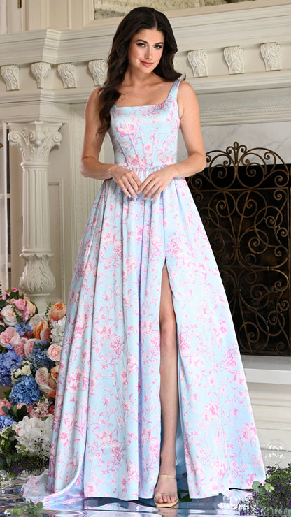 Colors Dress 3996 floral satin ballgown prom dress in BLUE PINK — 2027