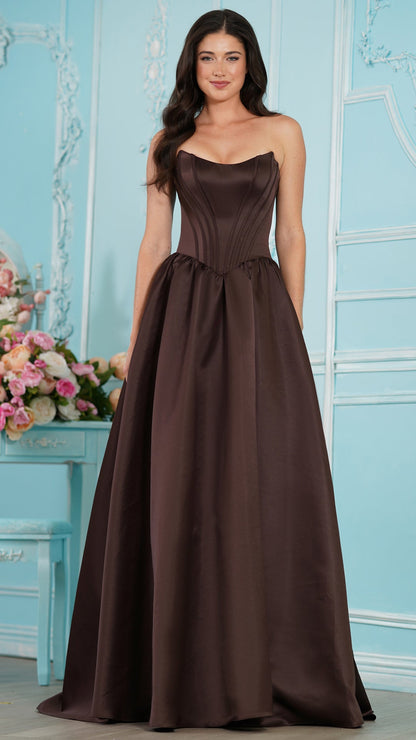 Colors Dress 3997 satin a-line prom dress in Brown — 2027